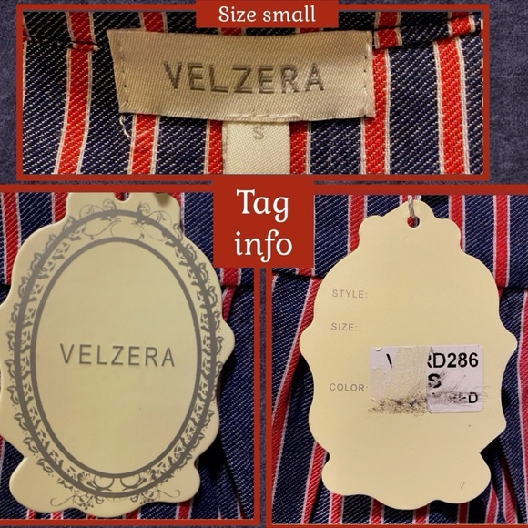 NWT S COTTON LONG LENGTH TUNIC RED WHITE BLUE STRIPE-VELZERA (missing 1 button) - Picture 8 of 12